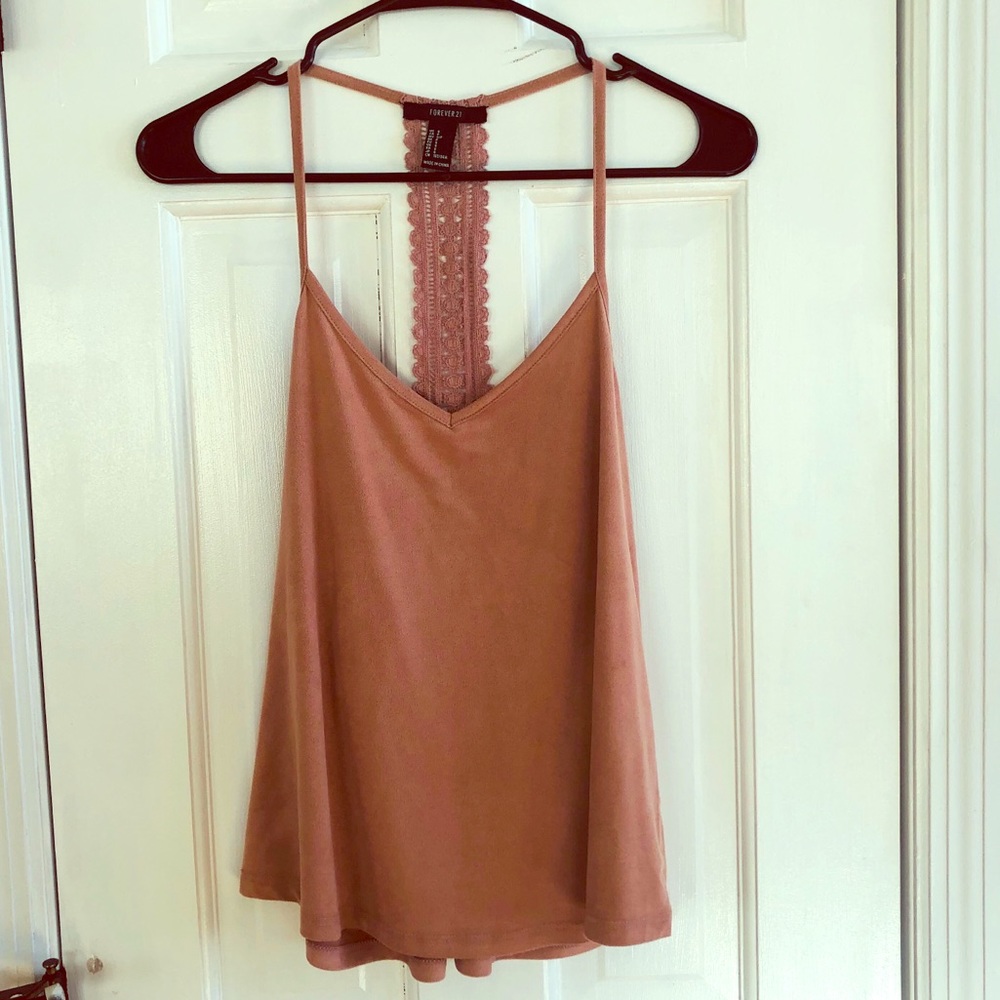 Velvet Rose Pink Lace Back Tank Top